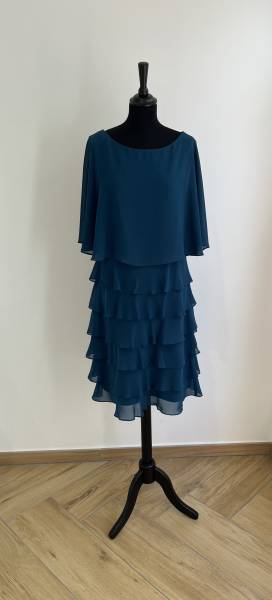 Robe Frank Lyman Bleu Canard à voilages - Boutique Céline d'Al à Bolbec 76210