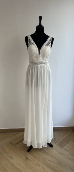 Robe Longue Ivoire Buste et Fente en Dentelle - Boutique Céline d'Al à Bolbec 76210