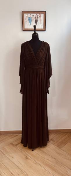 Robe longue marron à manches longues - Boutique Céline d'Al à Bolbec 76210