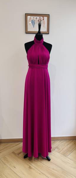 Robe longue fushia en satin - Boutique Céline d'Al à Bolbec 76210