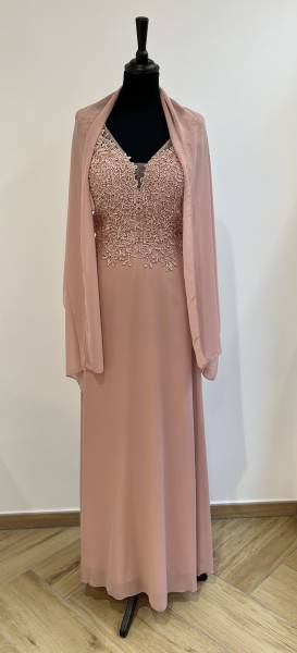Robe Longue Vieux Rose avec étole - Boutique Céline d'Al à Bolbec 76210