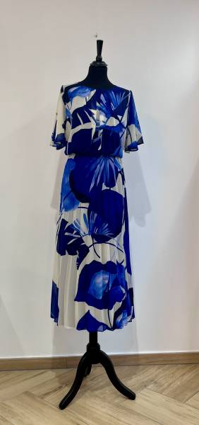 Robe mi longue fleurie bleue pour cérémonie Frank Lyman - Boutique Céline d'Al à Bolbec 76210