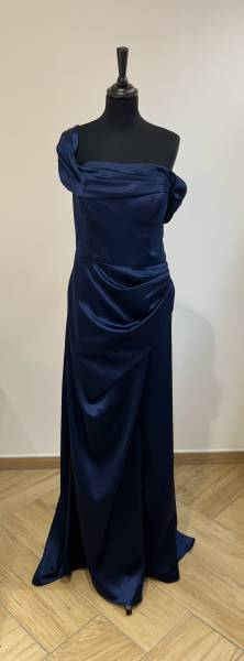 Robe longue marine en satin Susana Rivieri - Boutique Céline d'Al à Bolbec 76210